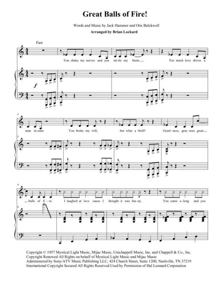 Great Balls Of Fire Piano And Voice Sheet Music