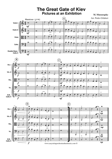Free Sheet Music Great Gate Of Kiev For Easy String Orchestra