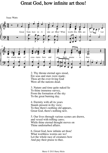 Great God How Infinite Art Thou A New Tune To A Wonderful Isaac Watts Hymn Sheet Music