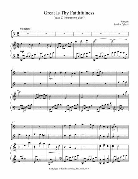 Great Is Thy Faithfulness Bass C Instrument Duet Sheet Music