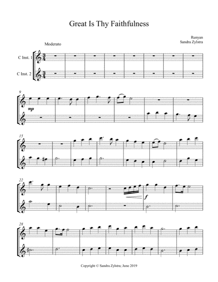 Great Is Thy Faithfulness Treble C Instrument Duet Parts Only Sheet Music