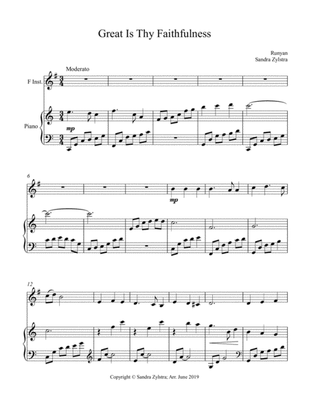 Great Is Thy Faithfulness Treble F Instrument Solo Sheet Music