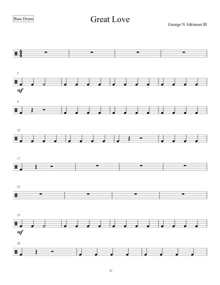 Free Sheet Music Great Love Bass Drum