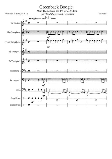 Greenback Boogie From The Tv Series Suits Ima Robot Wind Ensemble Percussion Sheet Music