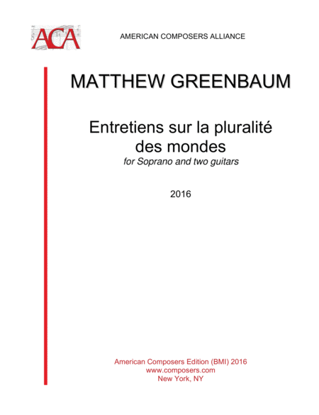 Greenbaum Entretiens Sur La Pluralit Des Mondes Sheet Music