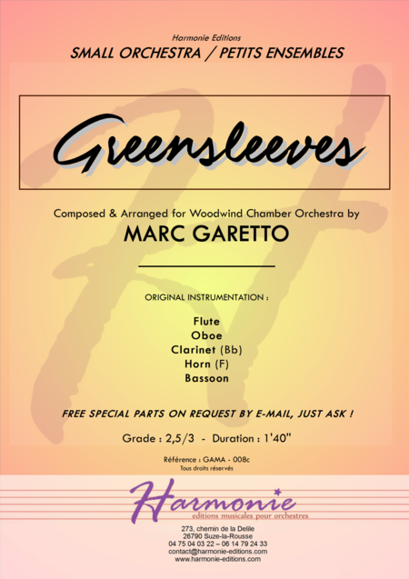 Greensleeves 2016 Chamber Music Contest Entry Wood Wind Quintet Sheet Music