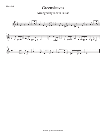 Free Sheet Music Greensleeves Easy Key Of C Horn In F