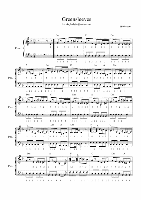 Free Sheet Music Greensleeves For Piano