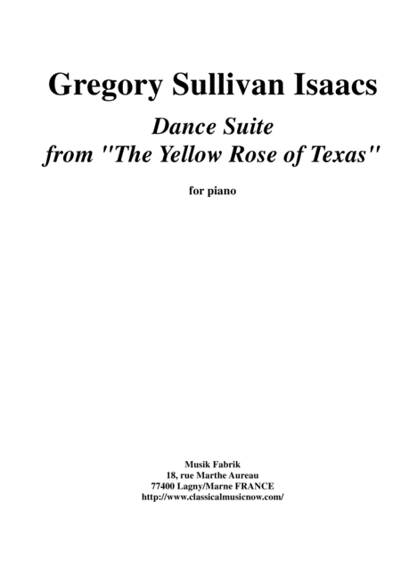 Gregory Sullivan Isaacs Dance Suite From The Yellow Rose Of Tewas For Solo Piano Sheet Music