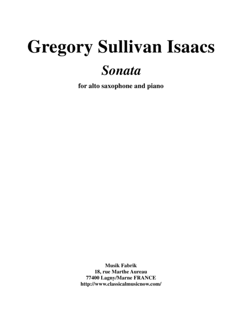 Gregory Sullivan Isaacs Sonata For Alto Saxophone And Piano Sheet Music