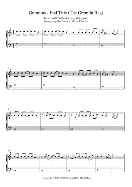 Gremlins End Title For Easy Piano Sheet Music