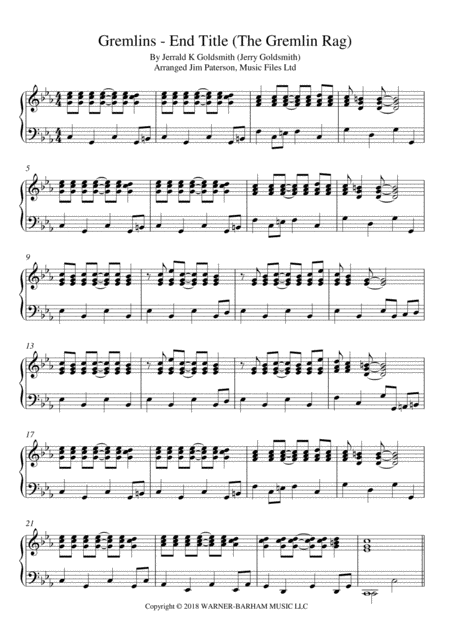 Gremlins End Title For Piano Sheet Music