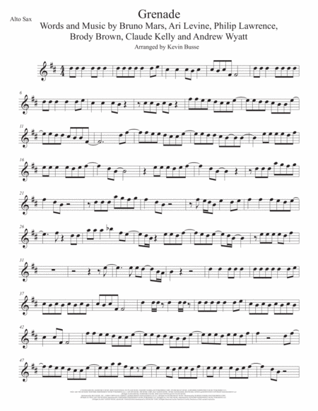 Grenade Original Key Alto Sax Sheet Music