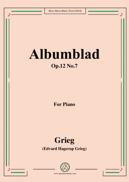 Grieg Albumblad Op 12 No 7 For Piano Sheet Music