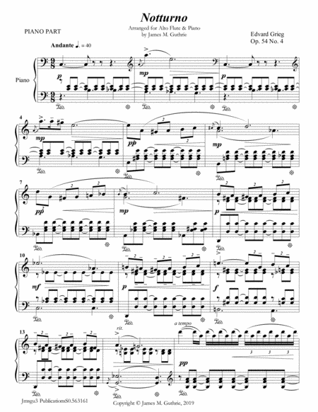 Free Sheet Music Grieg Notturno Op 54 No 4 For Alto Flute Piano