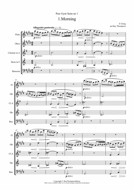 Grieg Peer Gynt Suite No 1 Op 46 Complete Wind Quintet Sheet Music