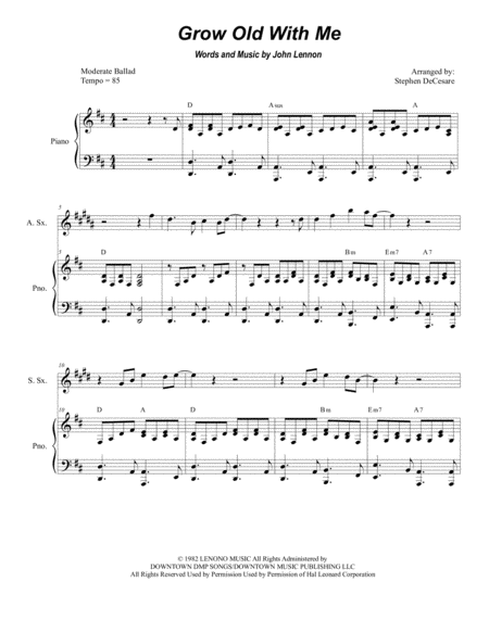 Grow Old With Me Duet For Soprano And Alto Saxophone Sheet Music