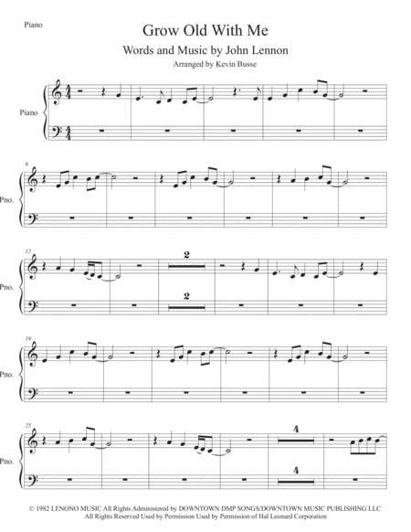 Grow Old With Me Easy Key Of C Piano Sheet Music