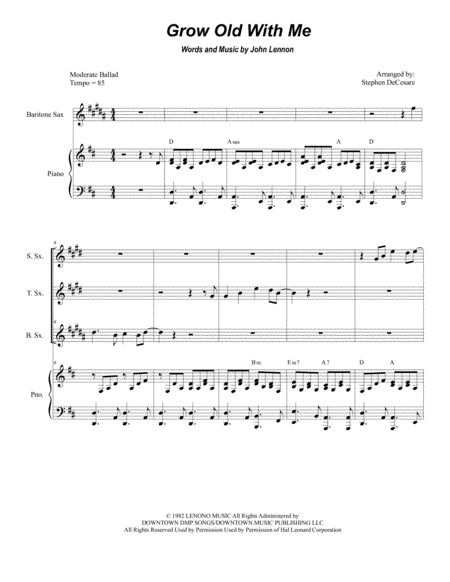 Free Sheet Music Grow Old With Me For Saxophone Quartet