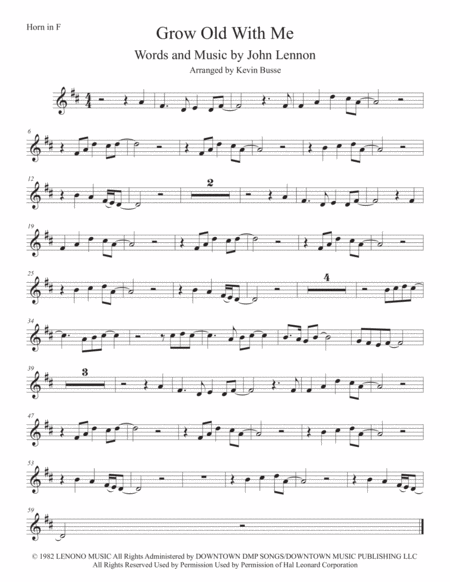 Grow Old With Me Original Key Horn In F Sheet Music