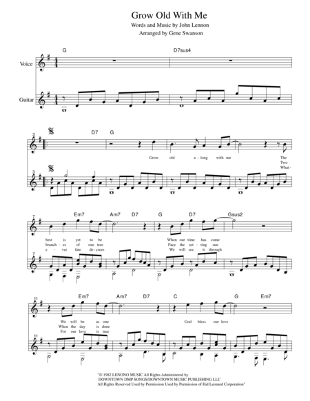 Grow Old With Me Voice Guitar Sheet Music