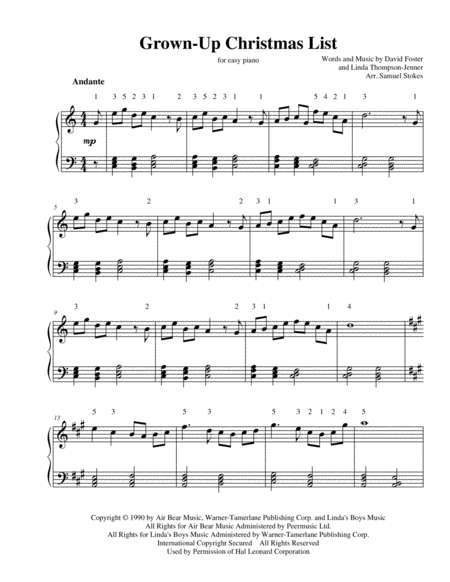 Free Sheet Music Grown Up Christmas List For Easy Piano