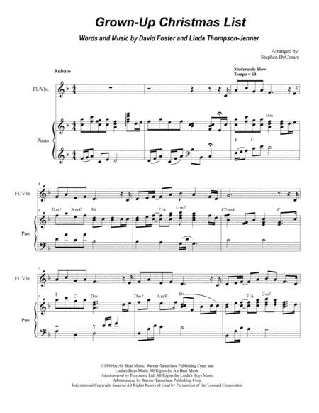 Free Sheet Music Grown Up Christmas List For Flute Or Violin Solo And Piano