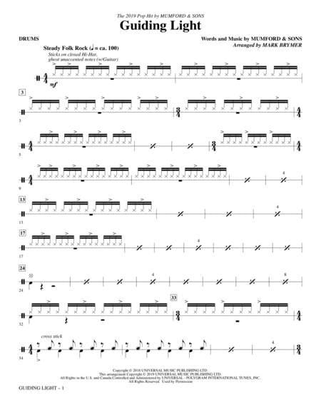 Guiding Light Arr Mark Brymer Drums Sheet Music