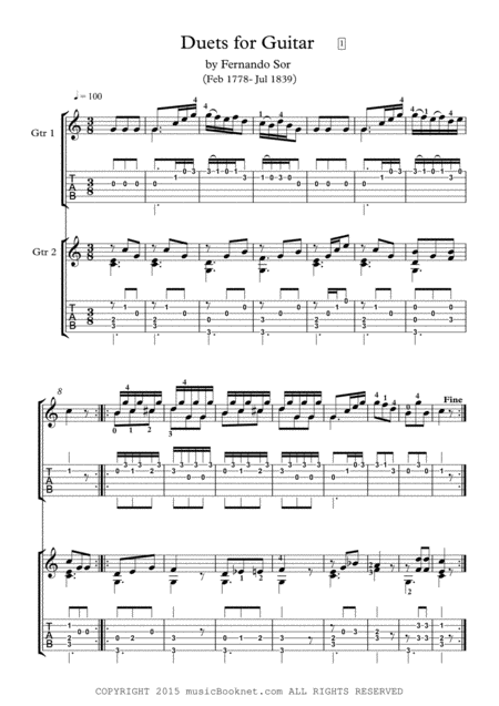 Guitar Duets By Fernando Sor Sheet Music