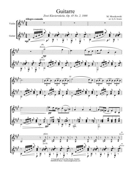 Guitarre Op 45 No 2 For Violin And Guitar Sheet Music