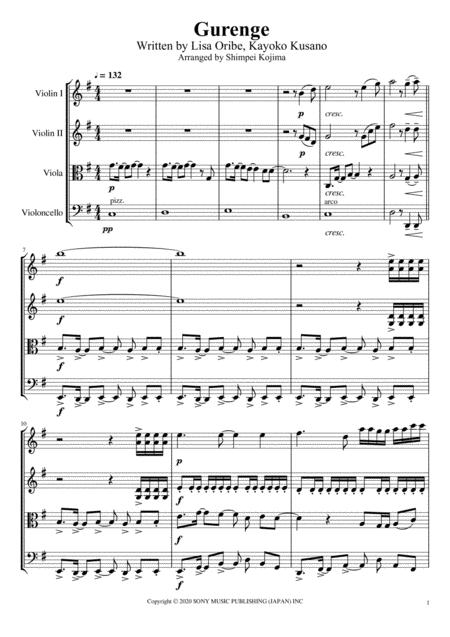 Free Sheet Music Gurenge By Lisa Opening Song Of Demon Slayer For String Quartet