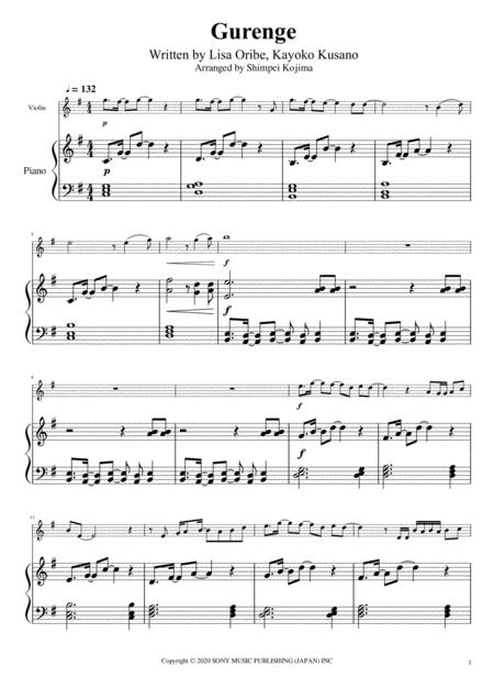 Free Sheet Music Gurenge By Lisa Opening Song Of Demon Slayer For Violin And Piano