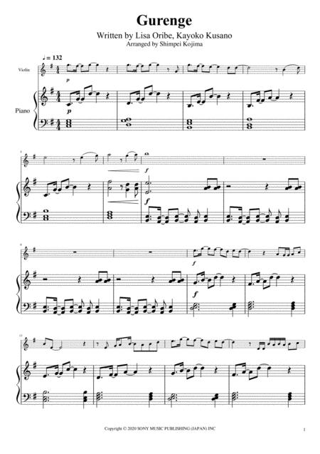 Gurenge By Lisa Opening Song Of Demon Slayer For Violin And Piano Sheet Music