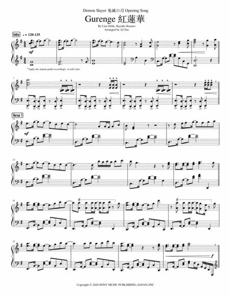 Gurenge Demon Slayer Op Complete Piano Version Sheet Music