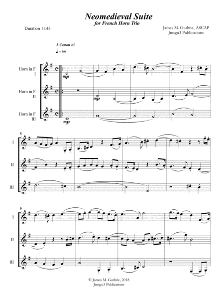 Guthrie Neomedieval Suite For French Horn Trio Sheet Music