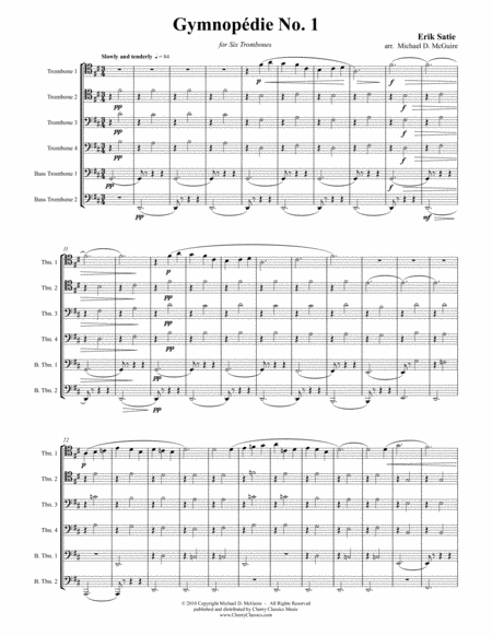 Gymnopdie No 1 For 6 Trombones Sheet Music