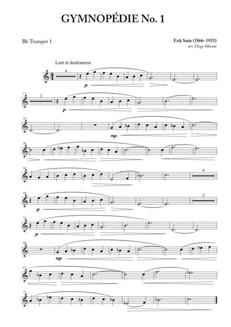 Gymnopdie No 1 For Brass Quartet Sheet Music