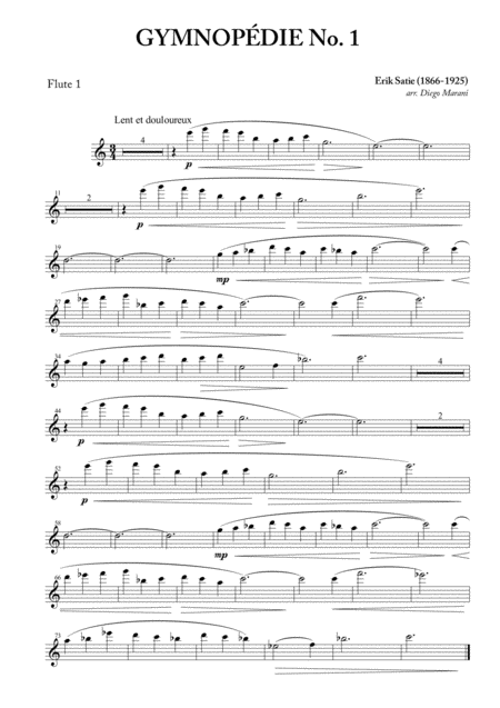 Gymnopdie Nos 1 2 3 For Flute Quartet Sheet Music