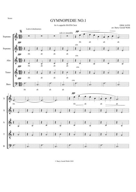 Gymnopedie 1 By Satie Arranged For A Cappella Choir Ssatb Sheet Music