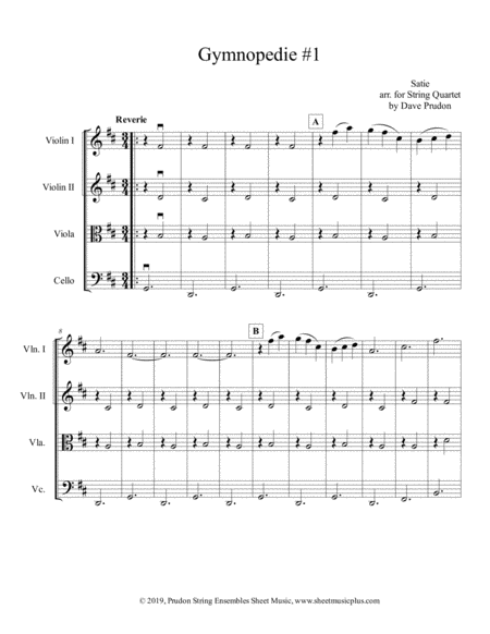 Gymnopedie 1 For String Quartet Sheet Music