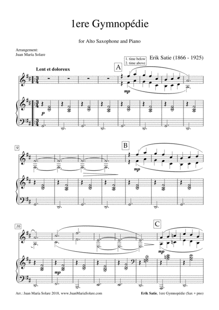 Gymnopedie No 1 Alto Sax Piano Sheet Music