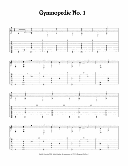 Free Sheet Music Gymnopedie No 1 For Fingerstyle Guitar Tuned Cgdgad