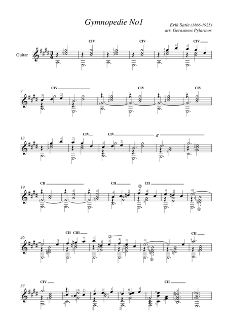 Free Sheet Music Gymnopedie No1 For Guitar Solo
