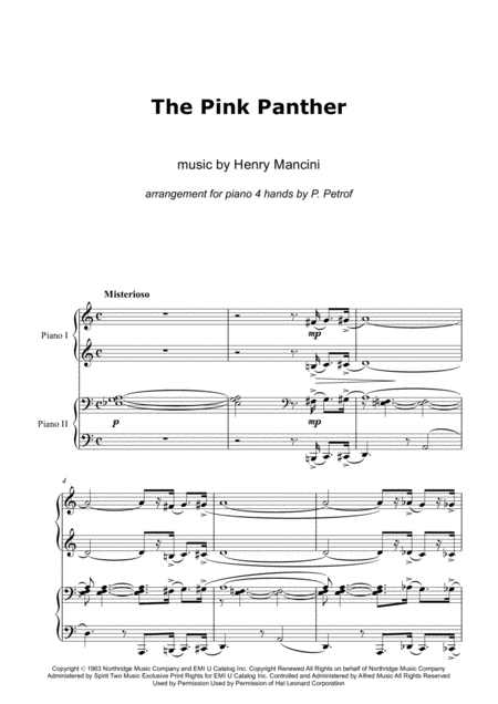 Free Sheet Music H Mancini Pink Panter Piano 4 Hands