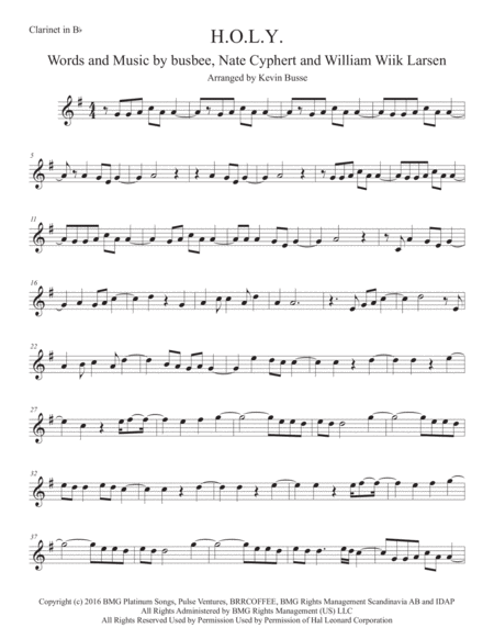 Free Sheet Music H O L Y Clarinet