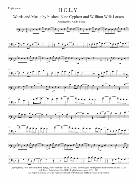 H O L Y Original Key Euphonium Sheet Music