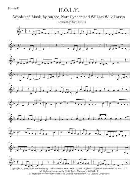 Free Sheet Music H O L Y Original Key Horn In F