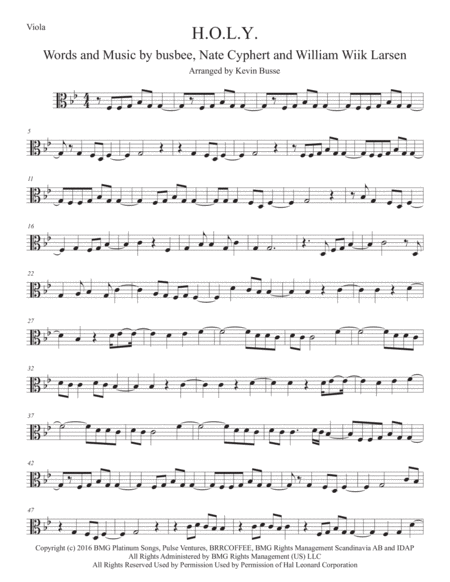 Free Sheet Music H O L Y Original Key Viola