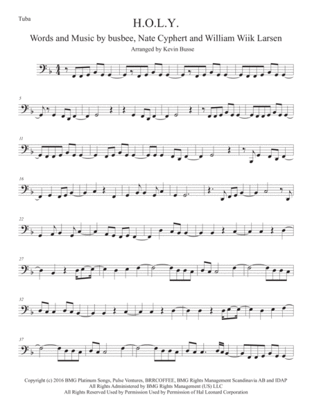 Free Sheet Music H O L Y Tuba