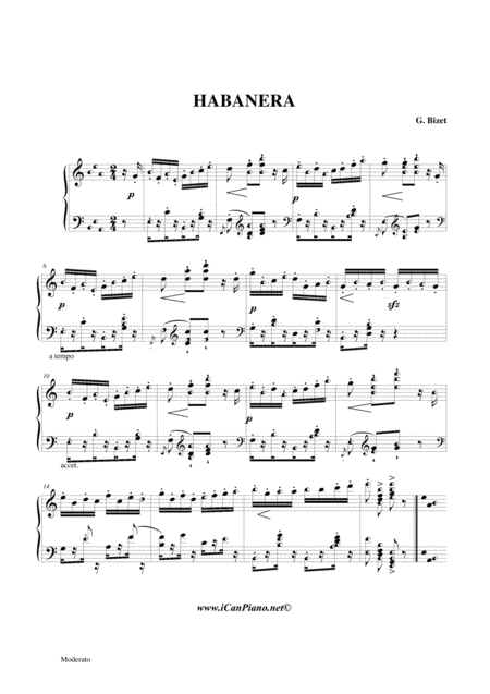 Free Sheet Music Habanera Bizet Icanpiano Style